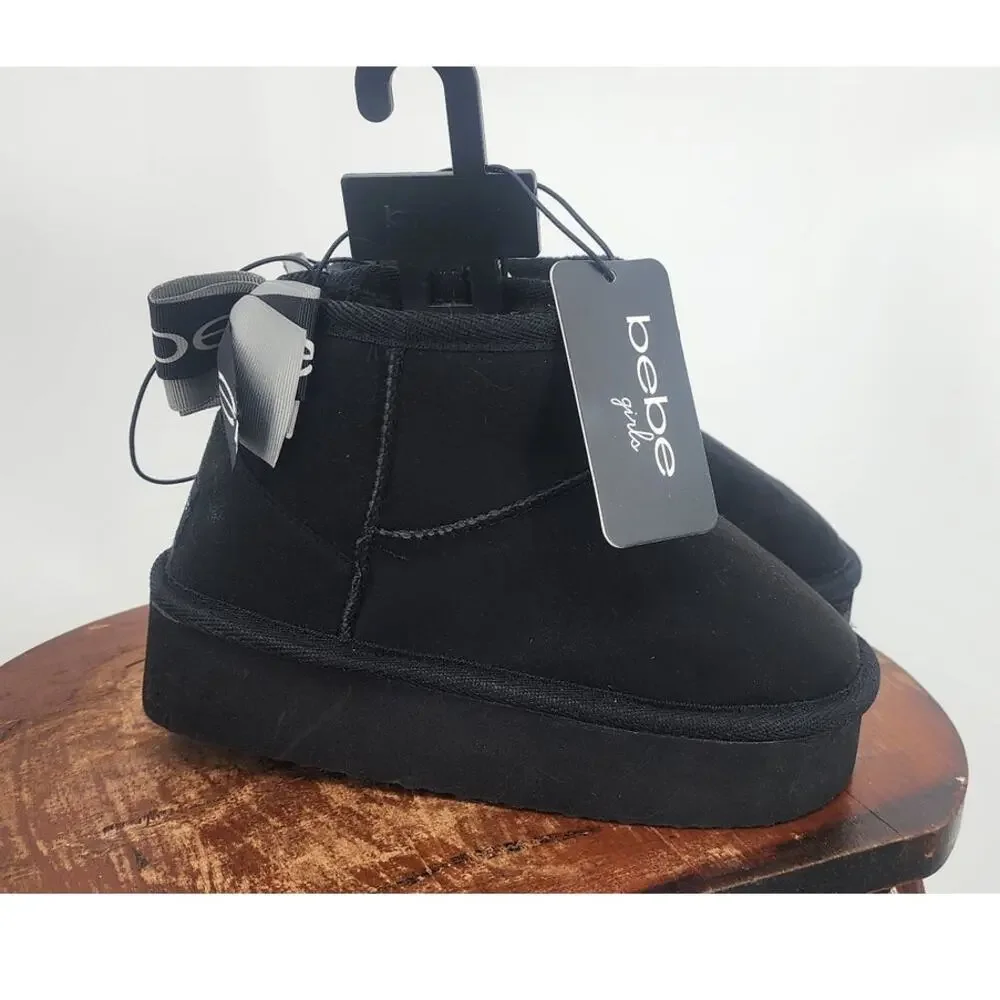 New NWT Girls BEBE Black‎ Mini Ankle Fur Line Booties Size 11